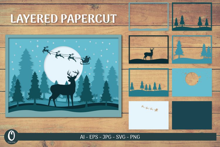 3D Deer Christmas Scene Layered Papercut SVG Bundle - CraftNest - Digital Crafting and Art