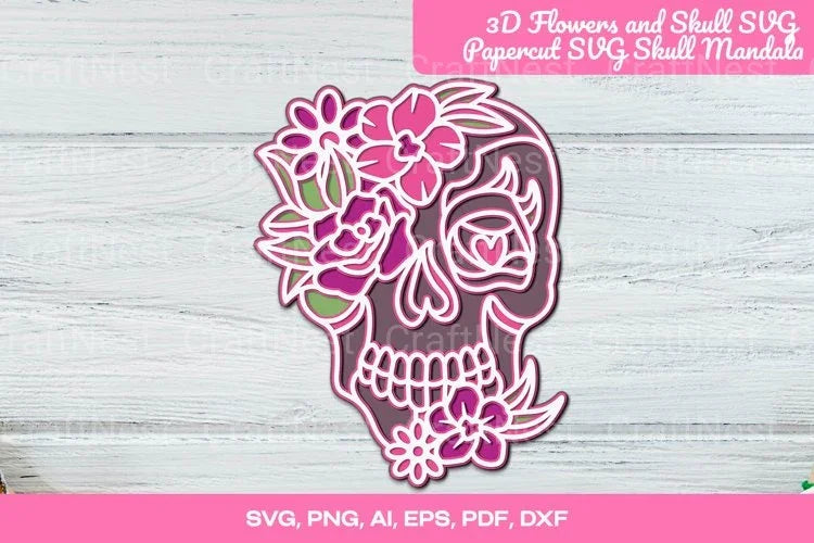 3D Flowers and Skull Mandala Clipart Bundle - CraftNest - Digital Crafting and Art