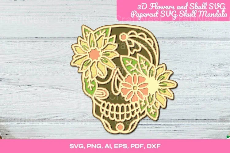 3D Flowers and Skull Mandala Clipart Bundle - CraftNest - Digital Crafting and Art