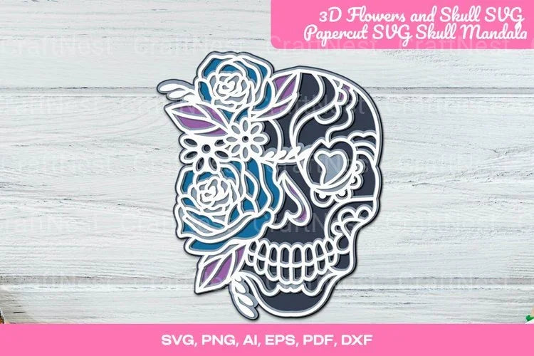 3D Flowers and Skull Mandala Clipart Bundle - CraftNest - Digital Crafting and Art
