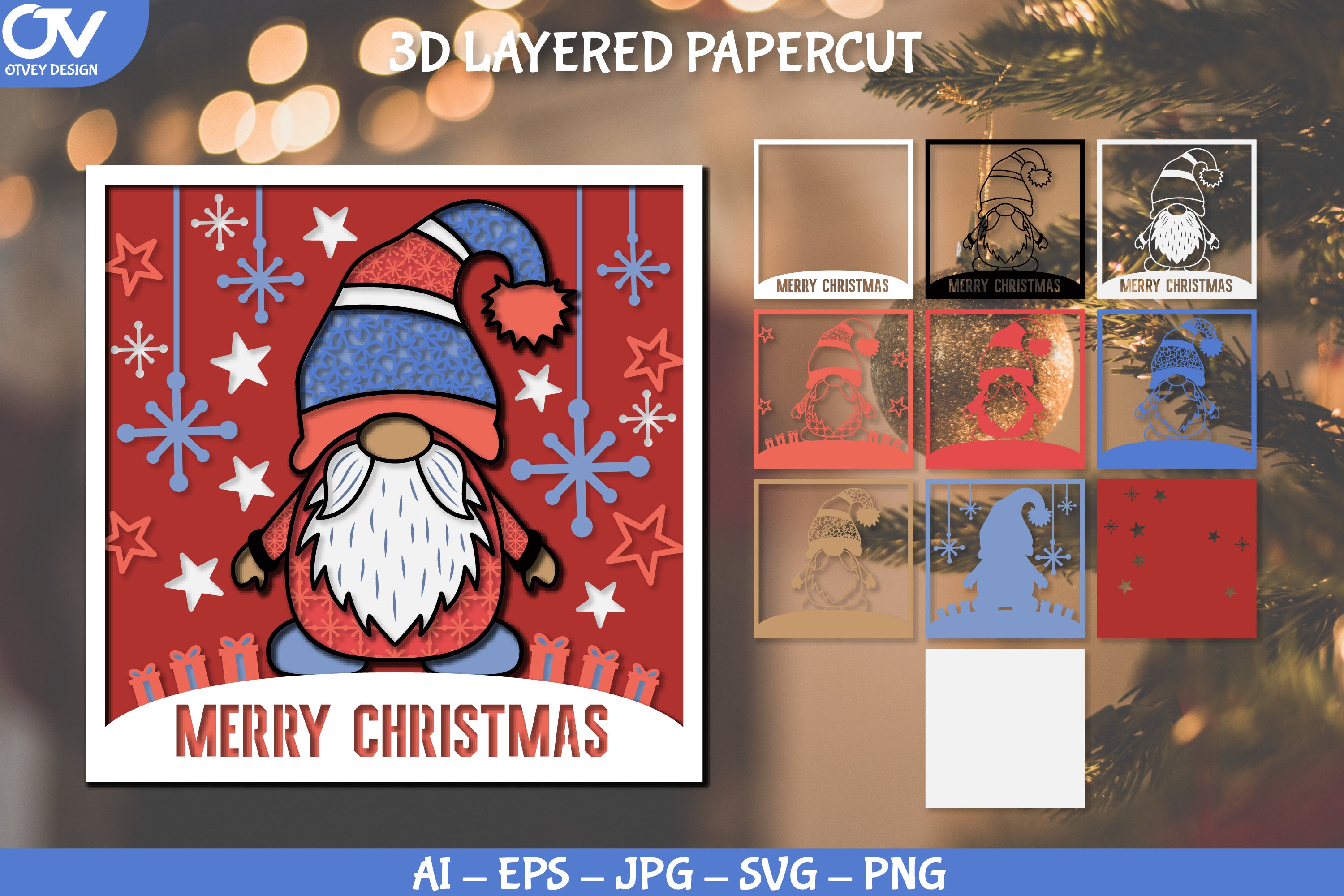 3D Gnome Christmas Layered Papercut SVG Bundle - CraftNest - Digital Crafting and Art