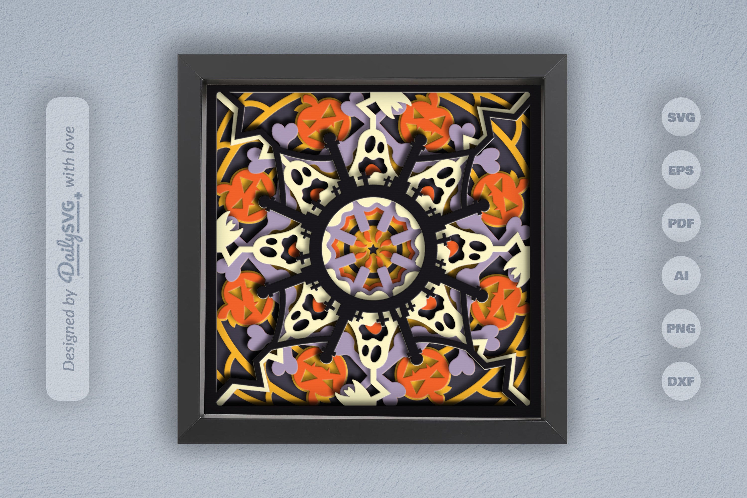 3D Halloween Boo Mandala Papercut SVG Bundle