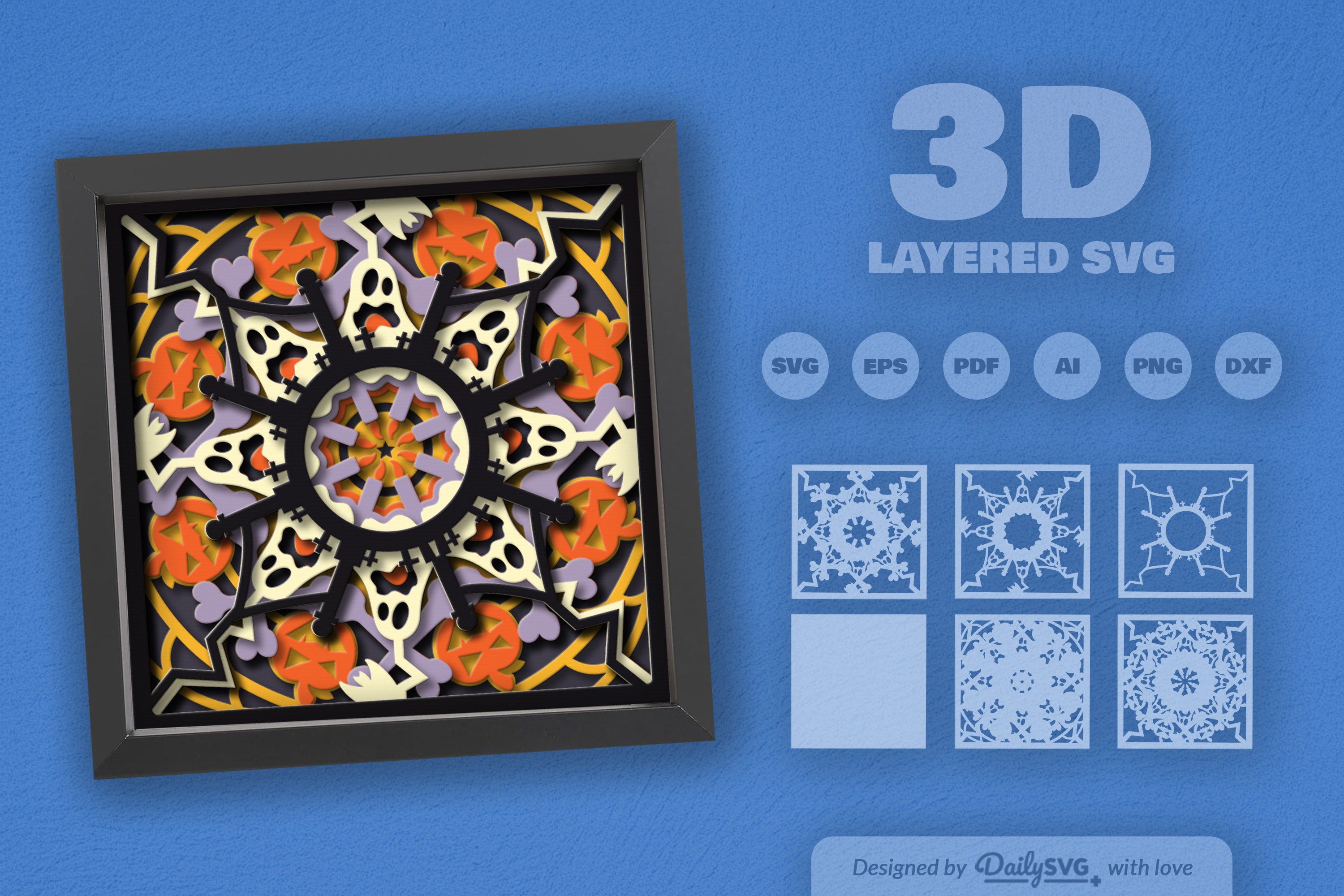 3D Halloween Boo Mandala Papercut SVG Bundle