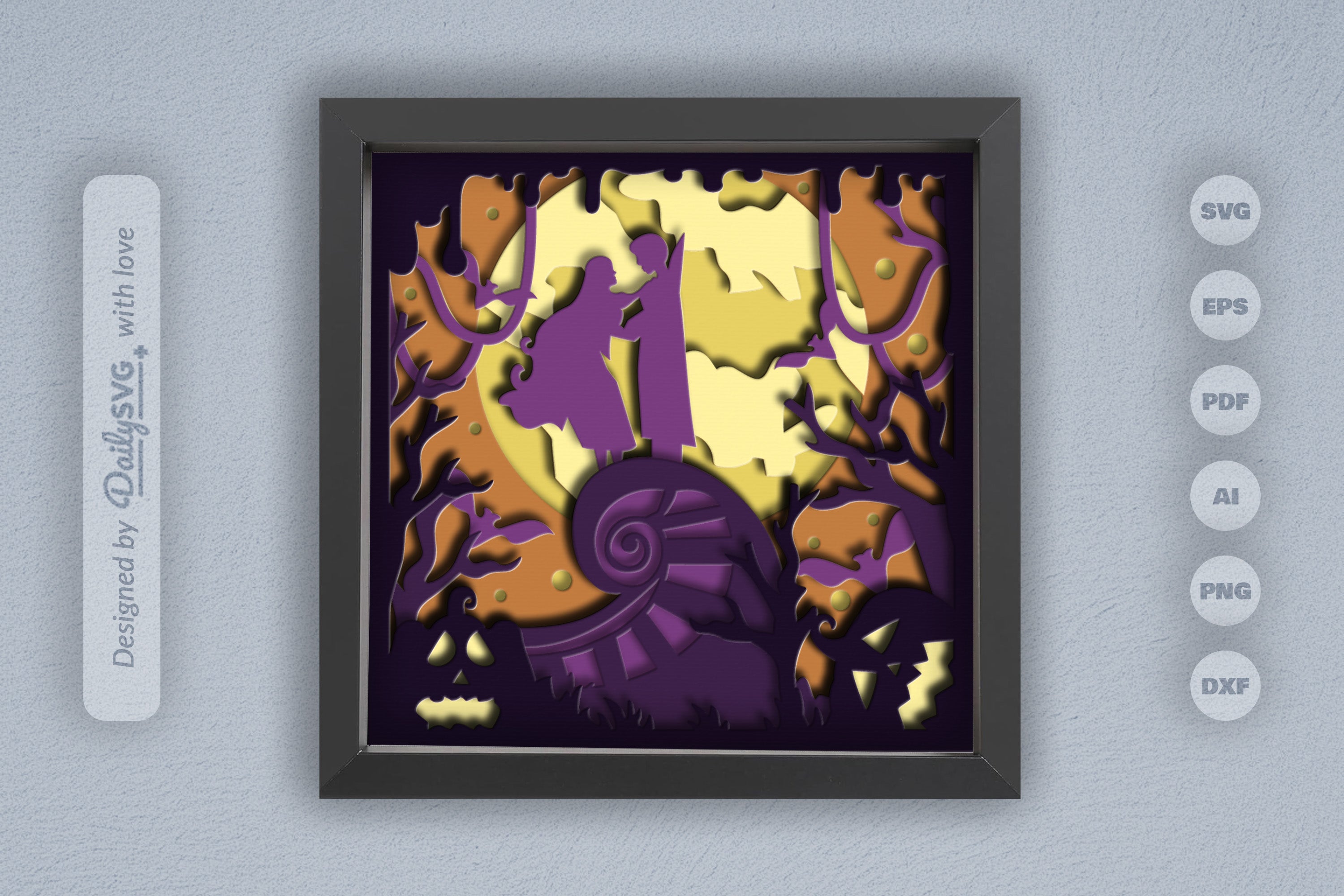 3D Romantic Halloween Night Papercut SVG Bundle