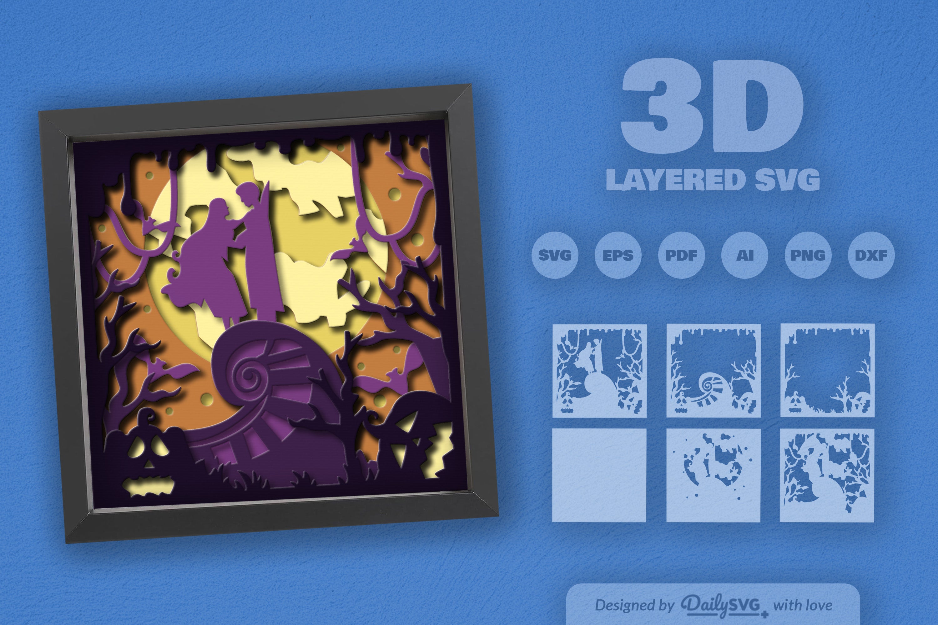 3D Romantic Halloween Night Papercut SVG Bundle