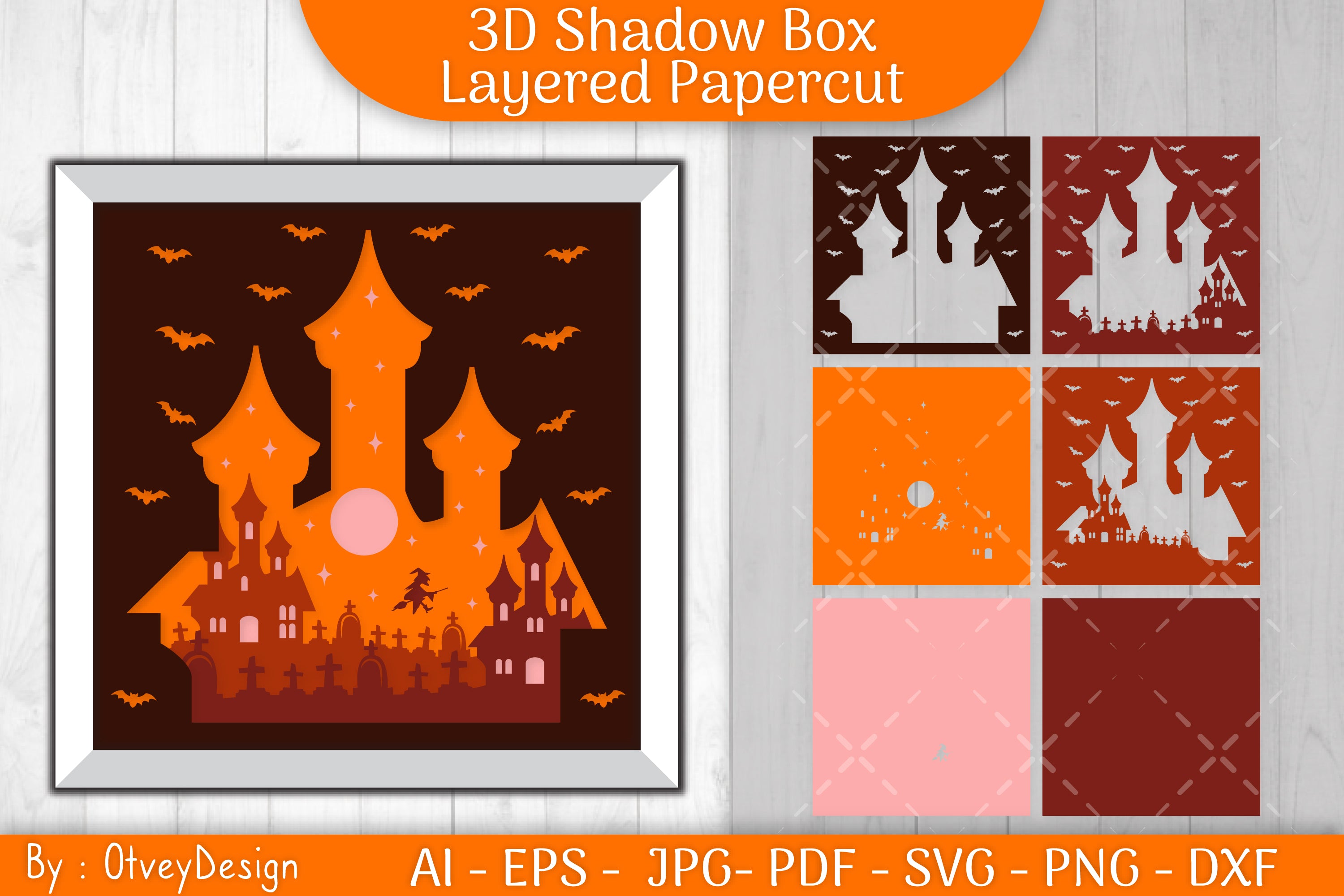 3D Halloween Scene Inside House Shadow Box SVG Bundle