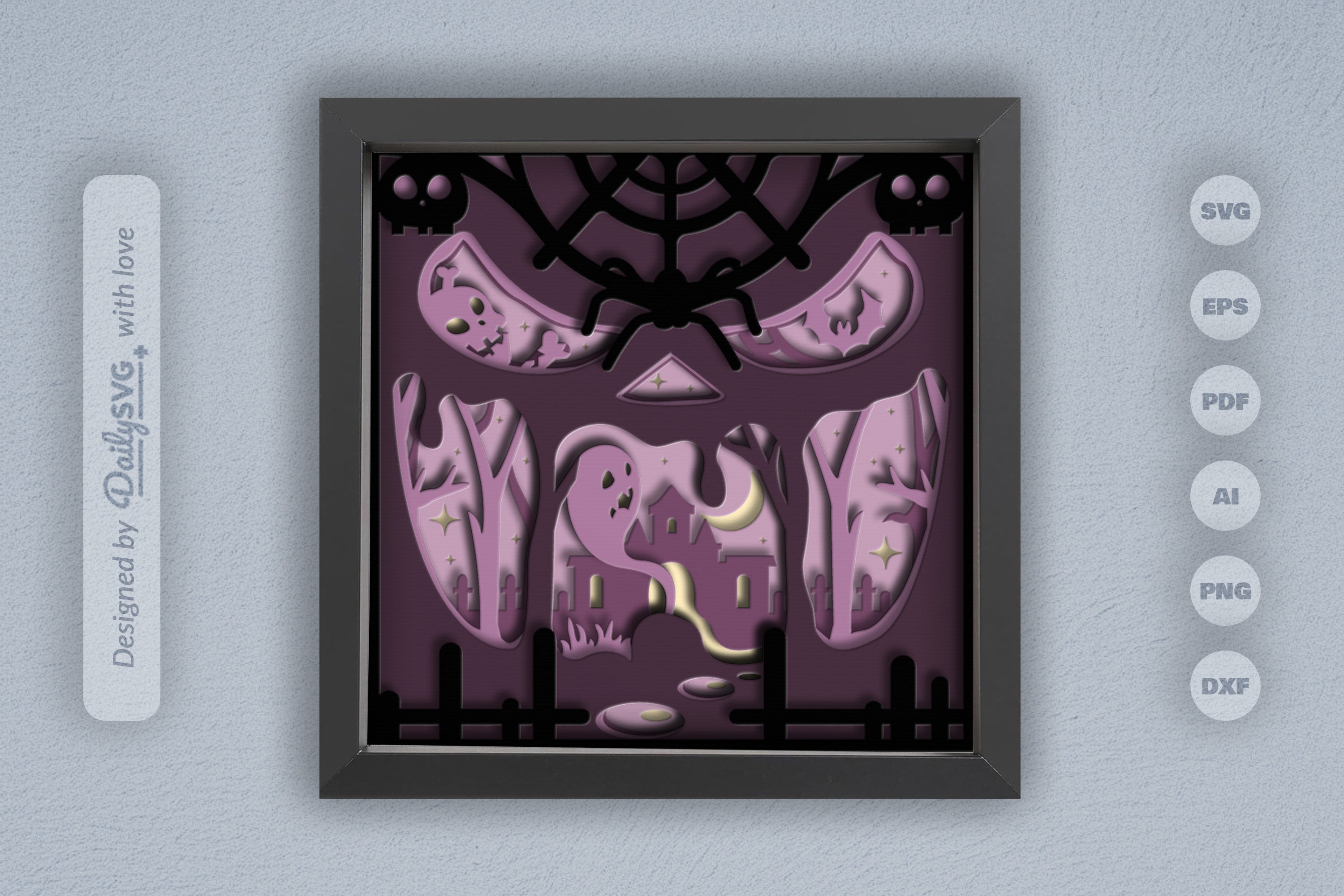 3D Halloween Scene Inside Scary Face Papercut SVG Bundle