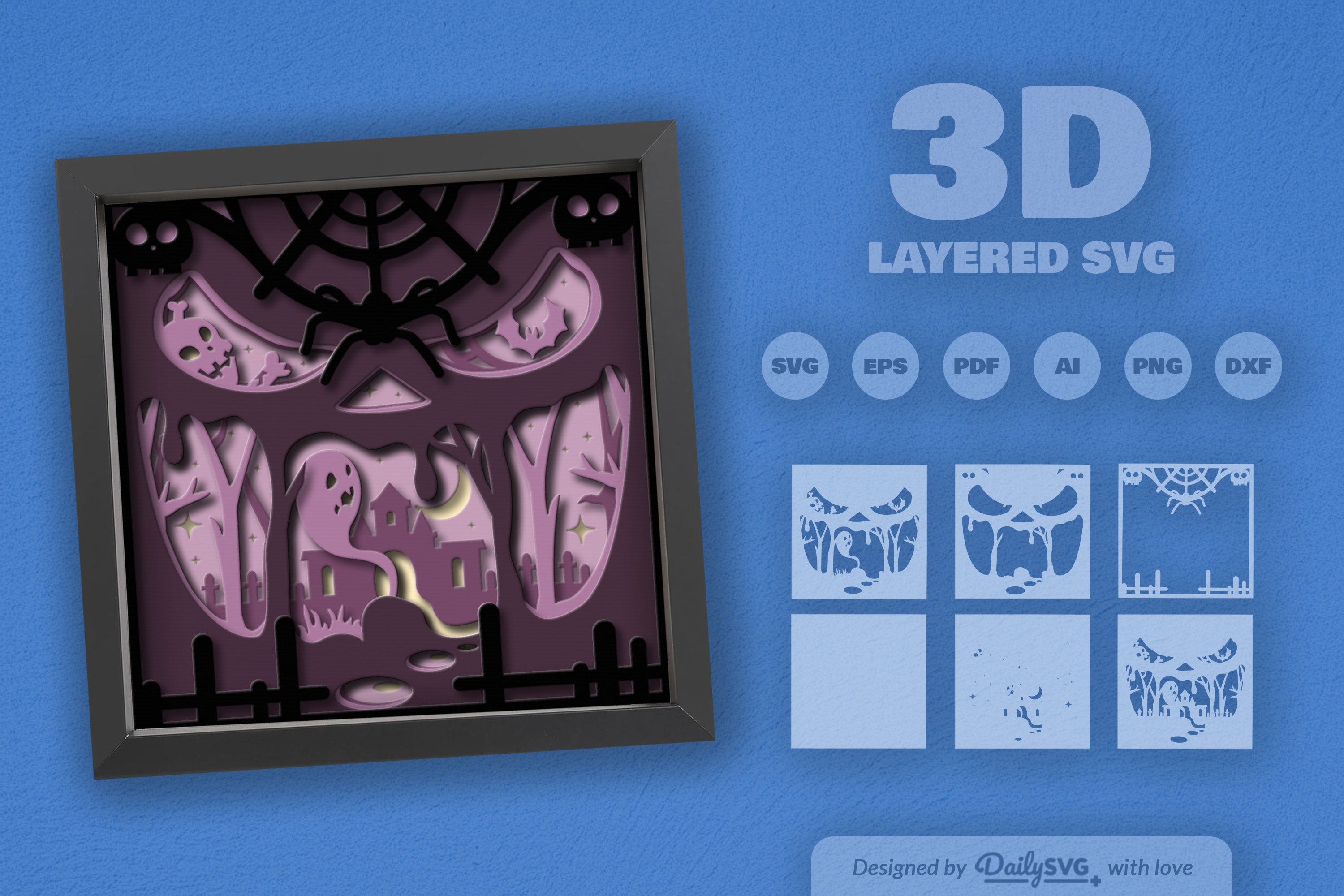 3D Halloween Scene Inside Scary Face Papercut SVG Bundle