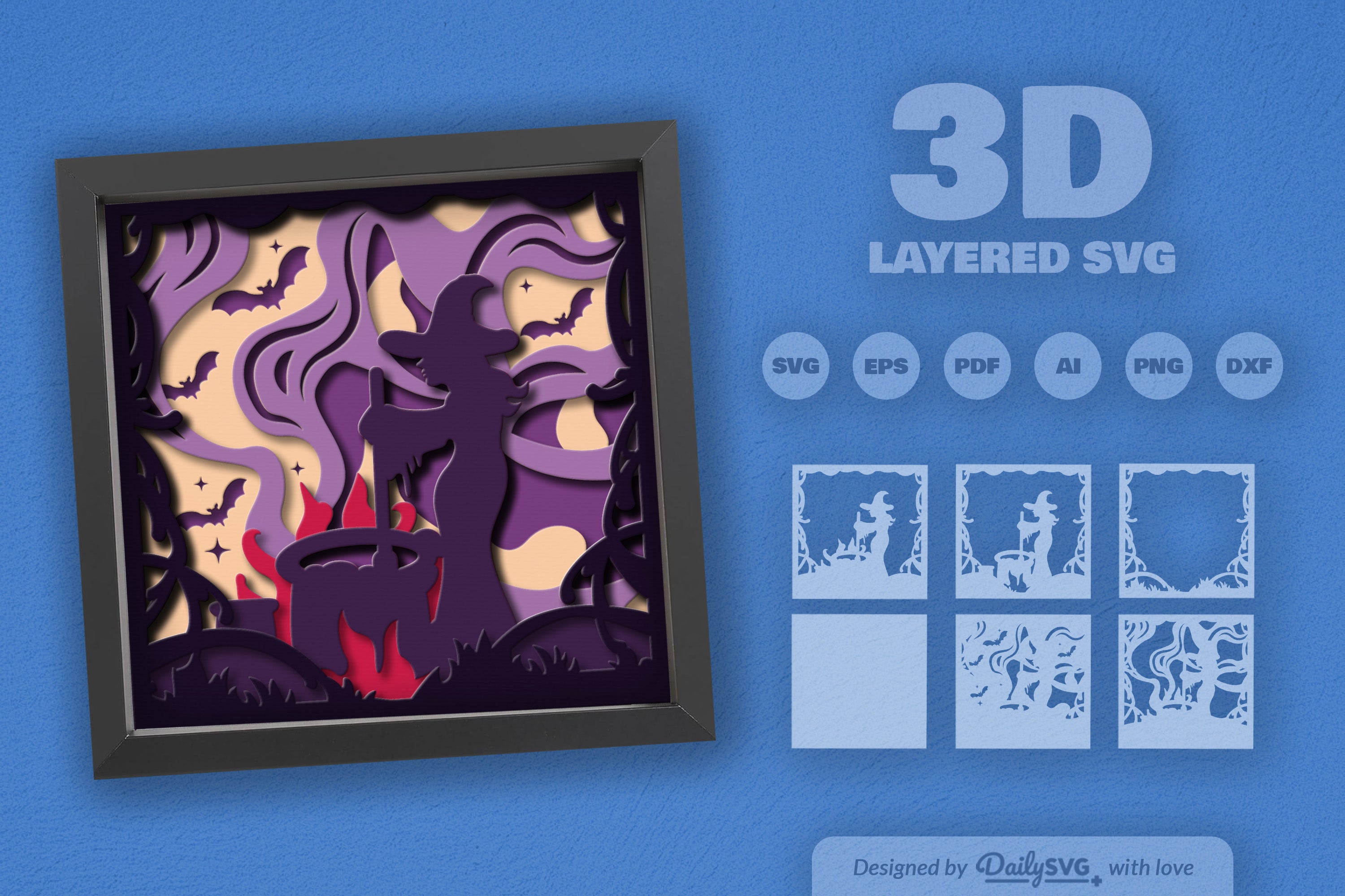 3D Halloween Witch Papercut SVG Bundle for Spooky Nights