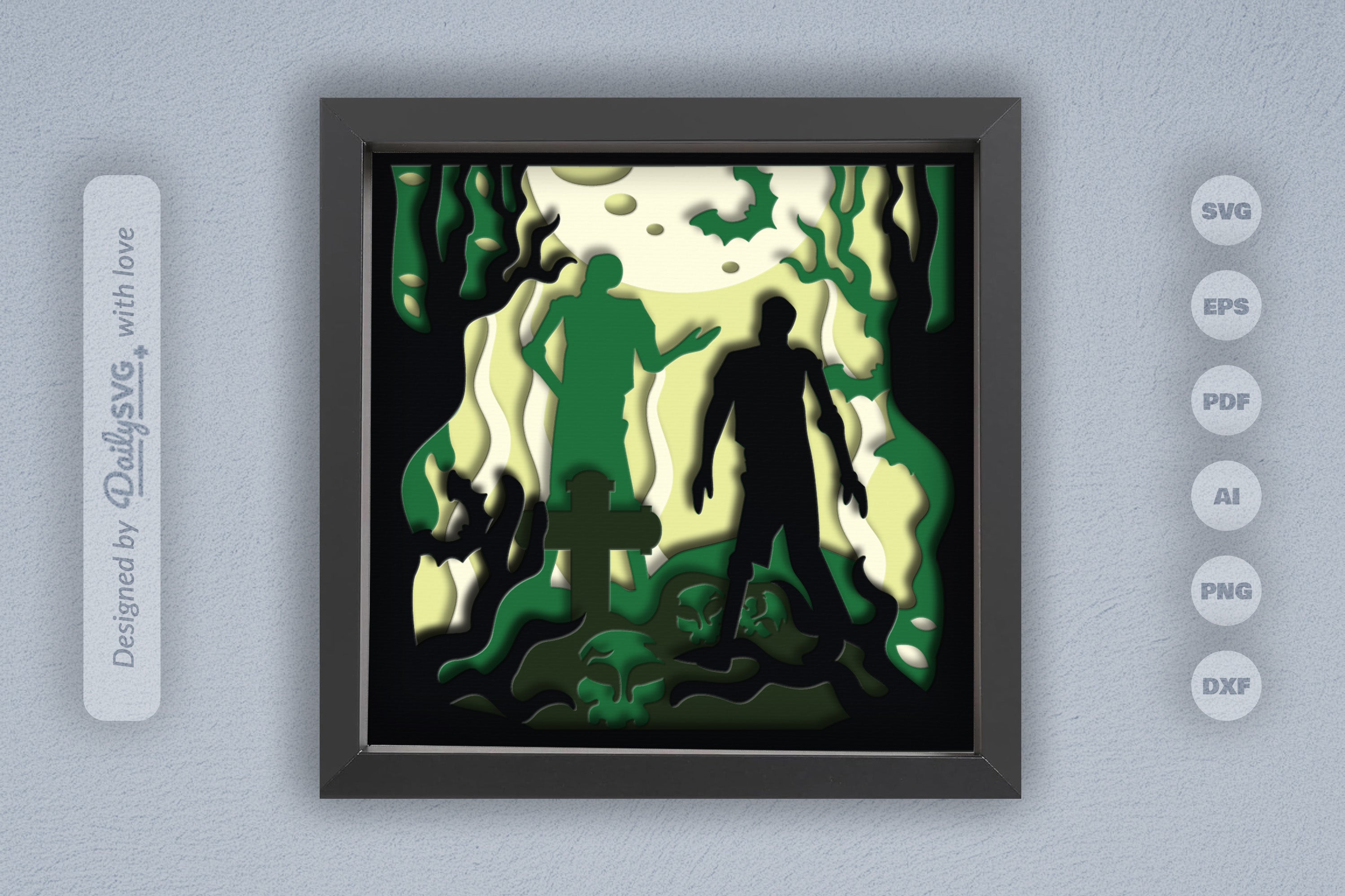 3D Halloween Zombie Scene Papercut SVG Bundle