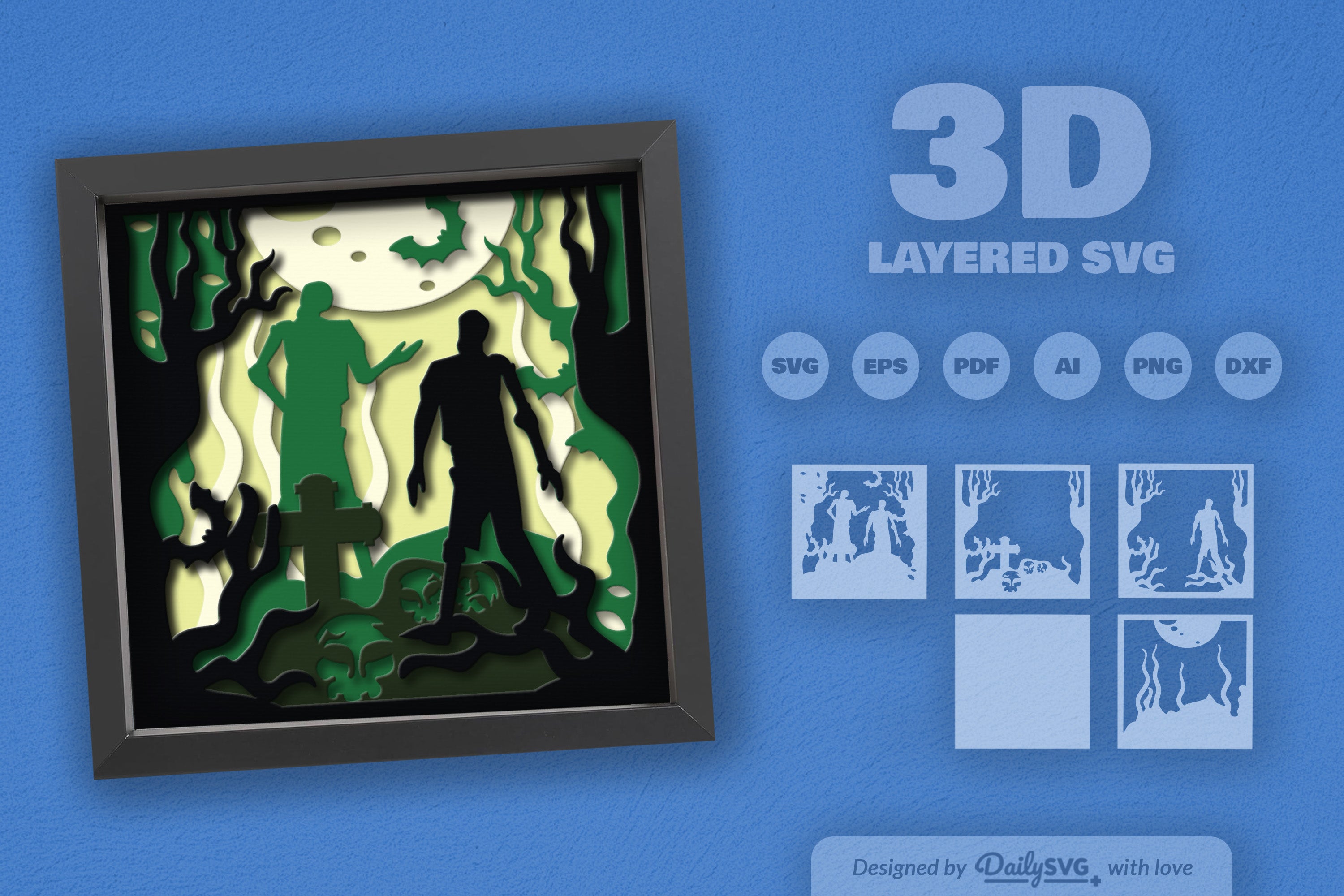 3D Halloween Zombie Scene Papercut SVG Bundle