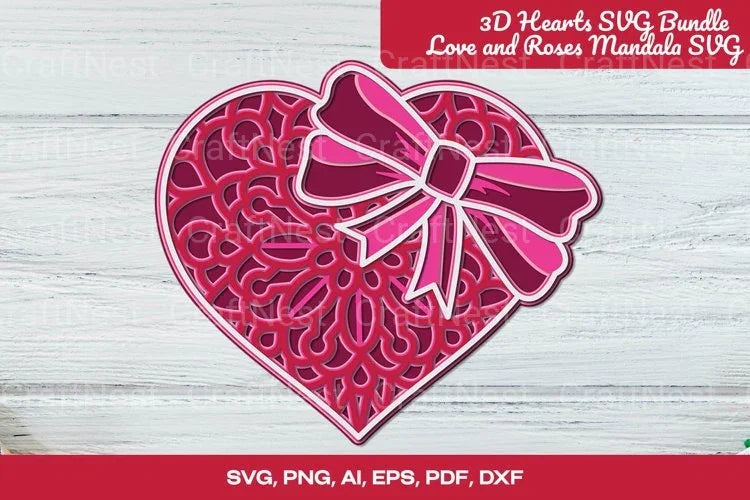 3D Hearts Love and Roses Mandala Valentine Clipart Bundle - CraftNest - Digital Crafting and Art