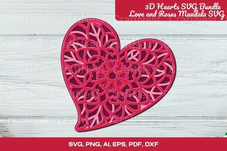 3D Hearts Love and Roses Mandala Valentine Clipart Bundle - CraftNest - Digital Crafting and Art