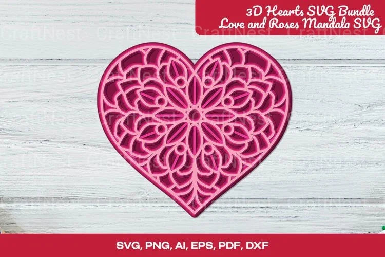 3D Hearts Love and Roses Mandala Valentine Clipart Bundle - CraftNest - Digital Crafting and Art
