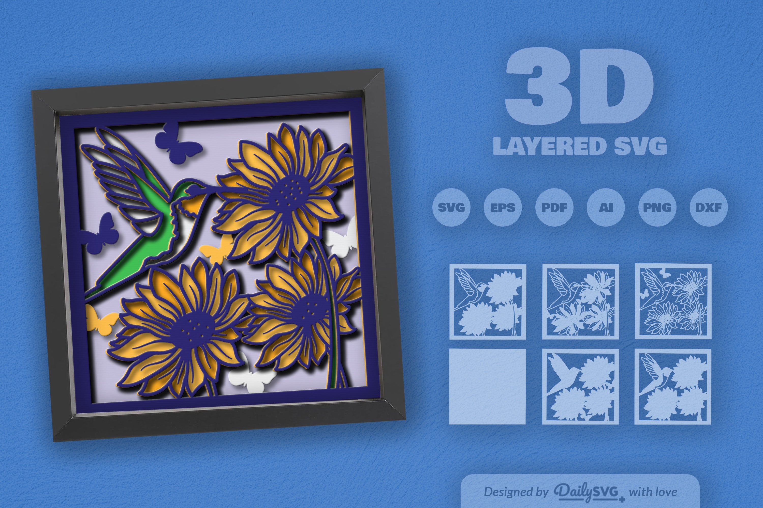 3D Hummingbird Flying Papercut SVG Bundle