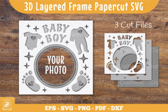 3D Layered Baby Boy Papercut Frame Clipart Bundle - CraftNest - Digital Crafting and Art
