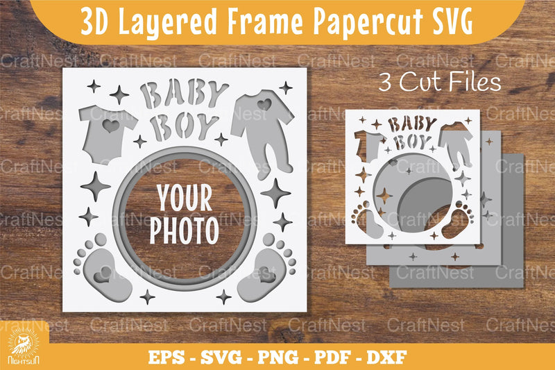 3D Layered Baby Boy Papercut Frame Clipart Bundle - CraftNest - Digital Crafting and Art