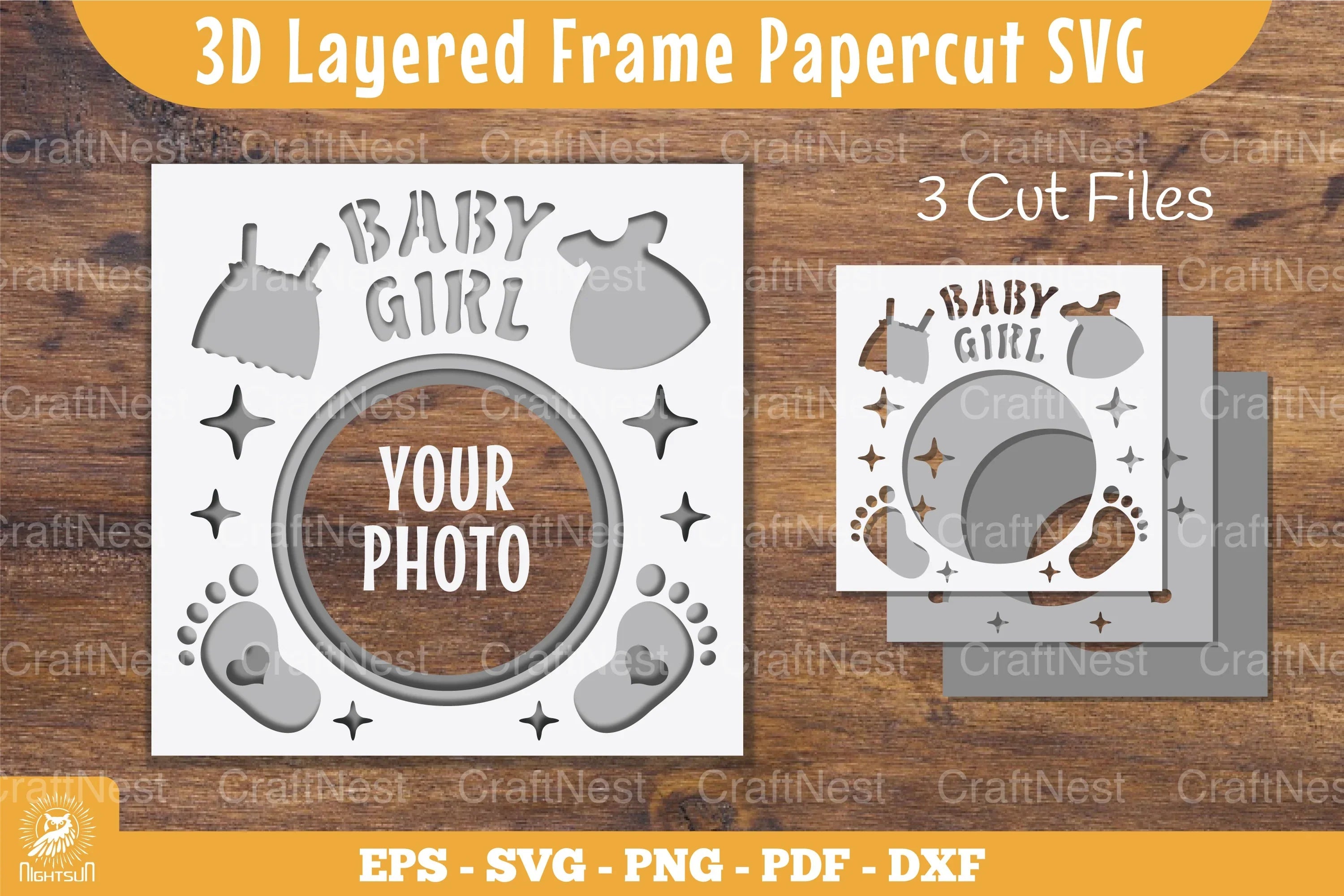 3D Layered Baby Girl Papercut Frame Clipart Bundle - CraftNest - Digital Crafting and Art