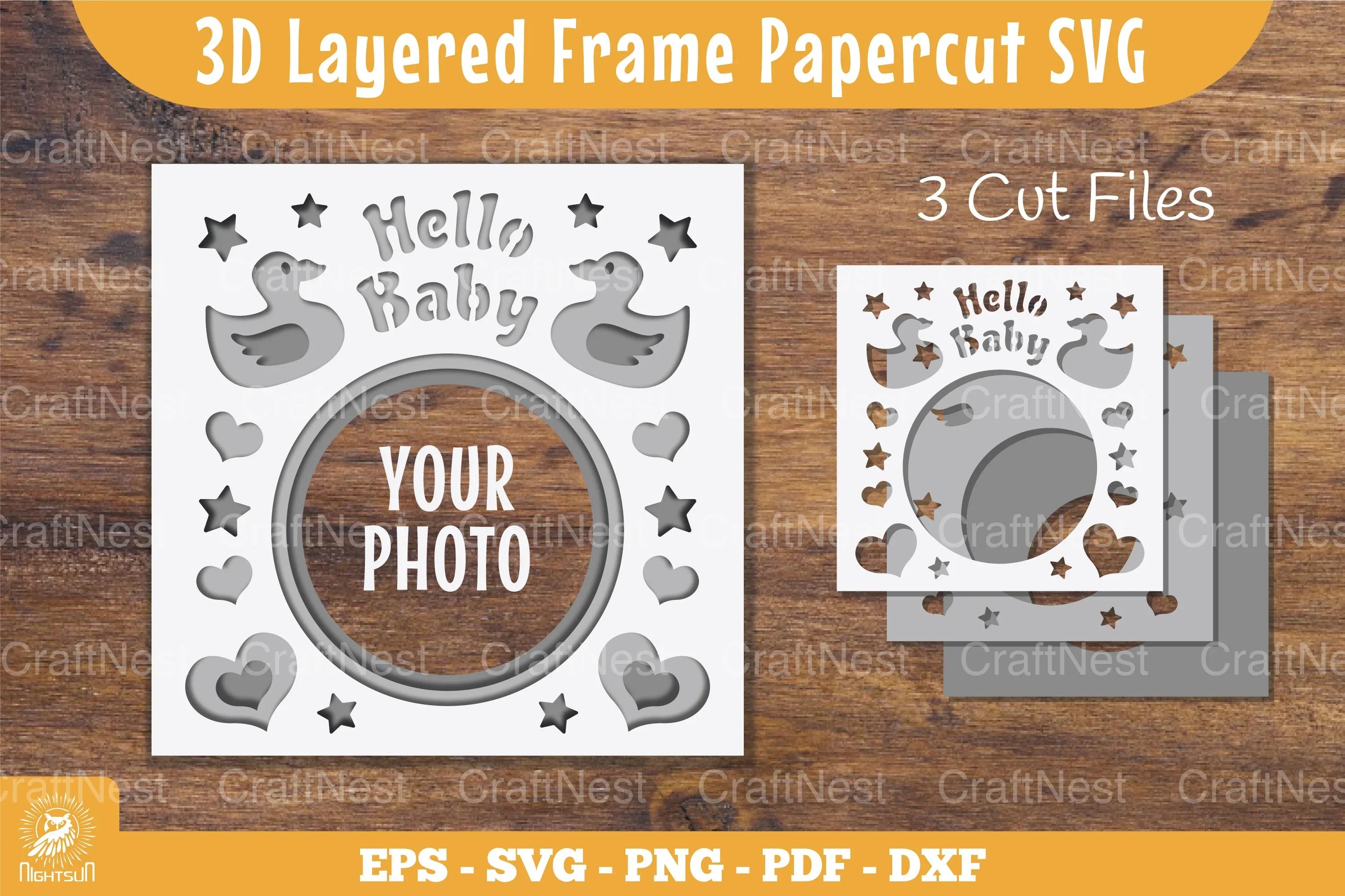 3D Layered Frame Hello Baby Papercut Clipart Bundle - CraftNest - Digital Crafting and Art