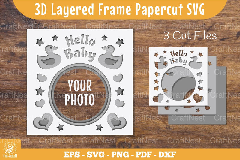 3D Layered Frame Hello Baby Papercut Clipart Bundle - CraftNest - Digital Crafting and Art