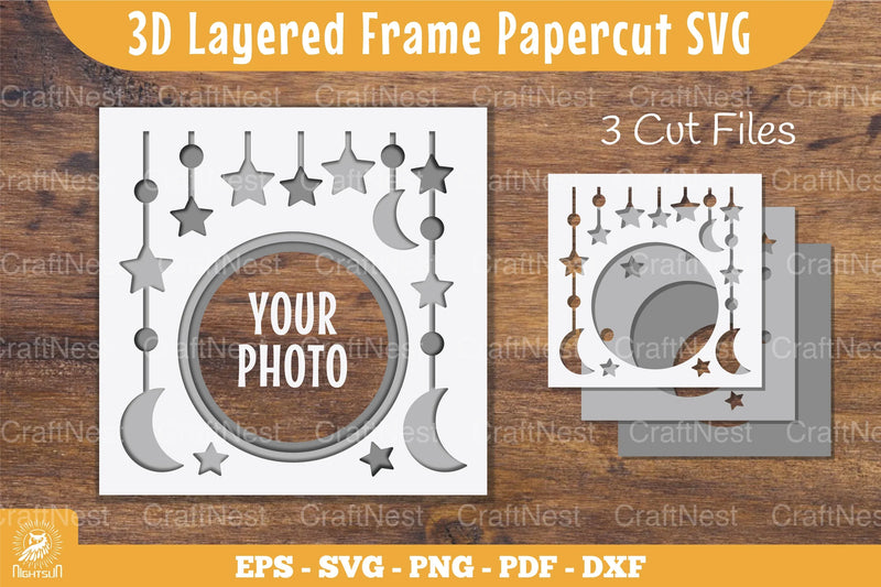 3D Layered Moon and Star Papercut Clipart Bundle - CraftNest - Digital Crafting and Art