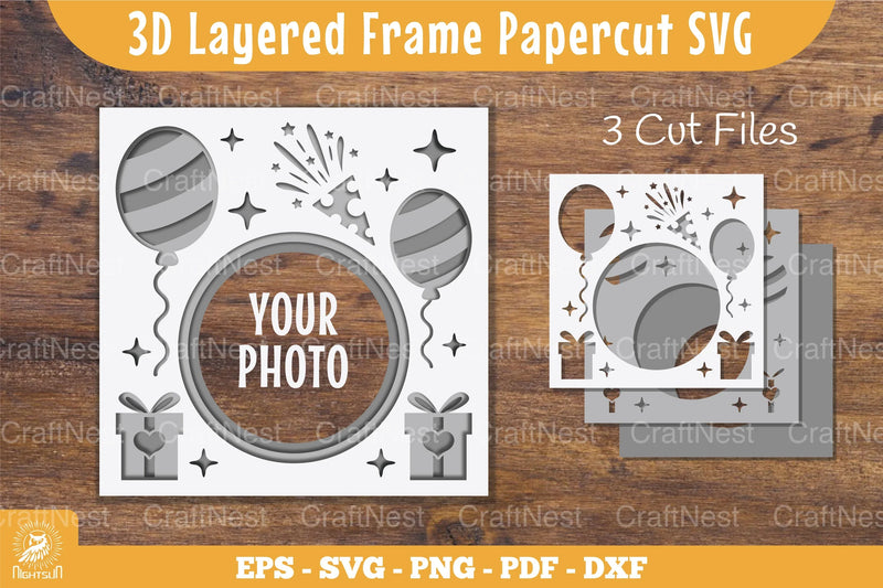 3D Layered Frame Party Papercut SVG Bundle - CraftNest - Digital Crafting and Art