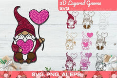 3D Layered Pink Gnome Valentine SVG Bundle - CraftNest - Digital Crafting and Art