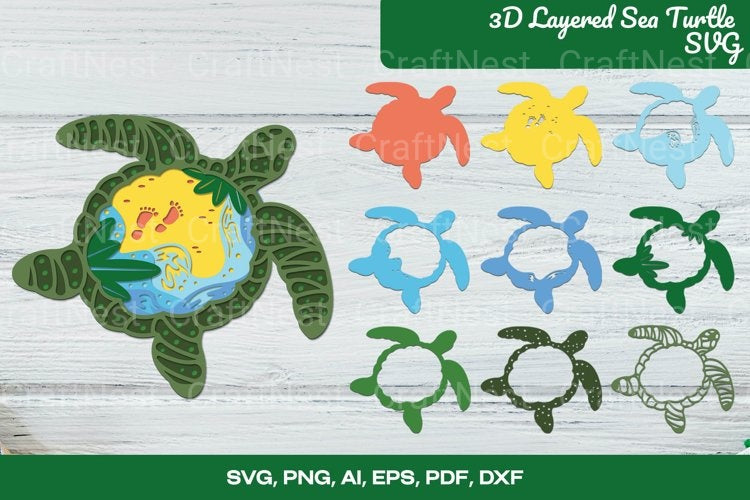 3D Layered Sea Turtle SVG Bundle - CraftNest - Digital Crafting and Art
