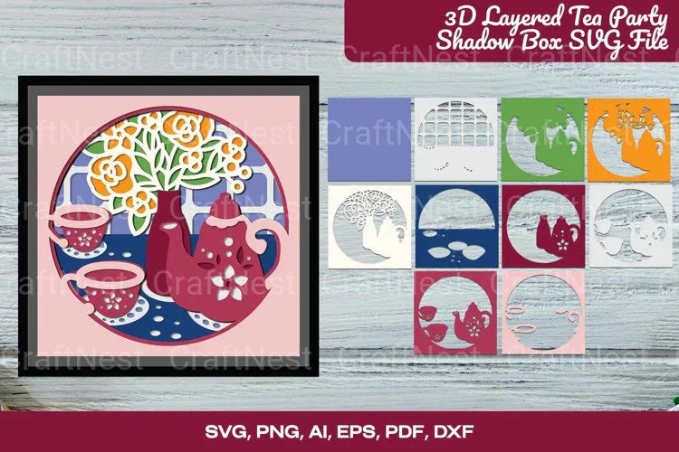 3D Layered Tea Party Shadow Box SVG Bundle - CraftNest - Digital Crafting and Art