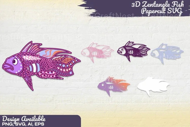 3D Mandala Fish Papercut Decoration Bundle - CraftNest - Digital Crafting and Art