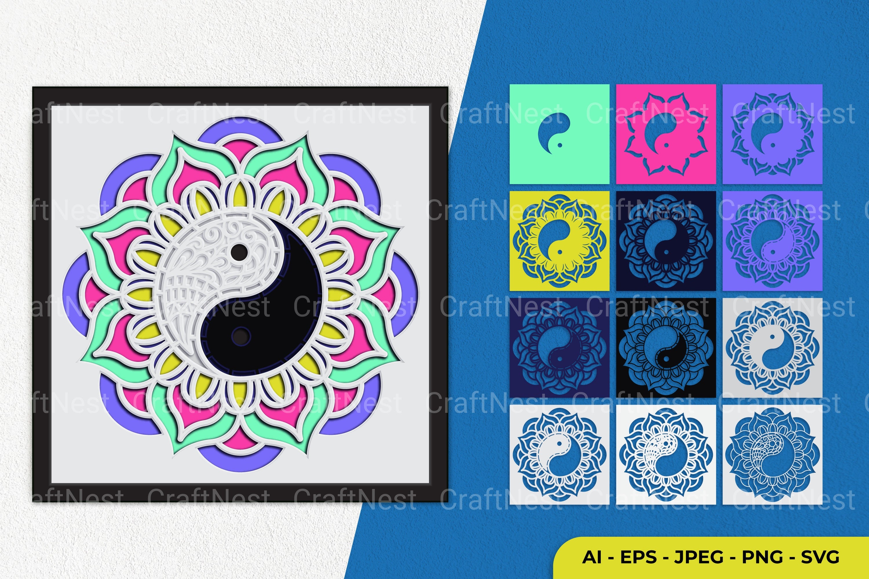 3D Mandala Yin Yang Layered Papercut Clipart Bundle
