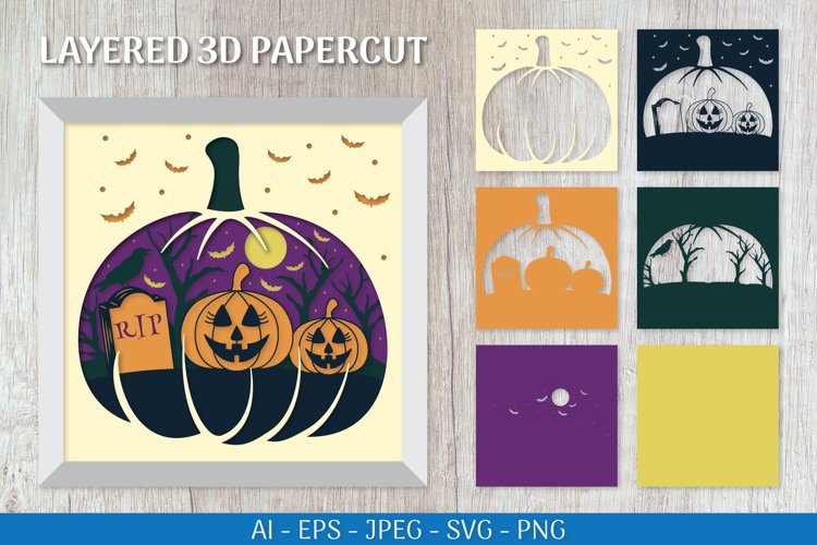 3D Papercut Halloween Pumpkin Layered Template SVG Bundle - CraftNest - Digital Crafting and Art