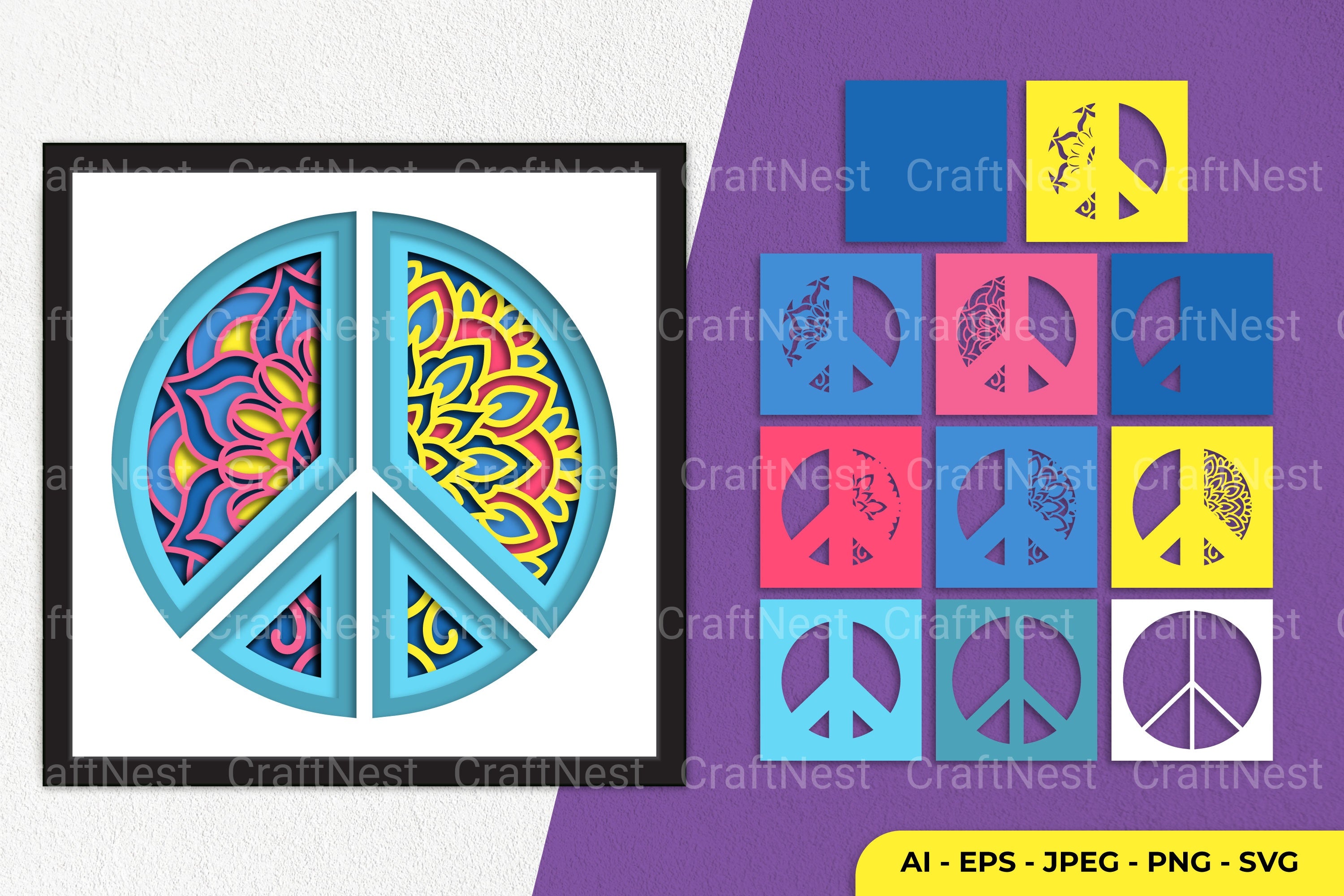 3D Peace Mandala Layered Papercut SVG Bundle Clipart