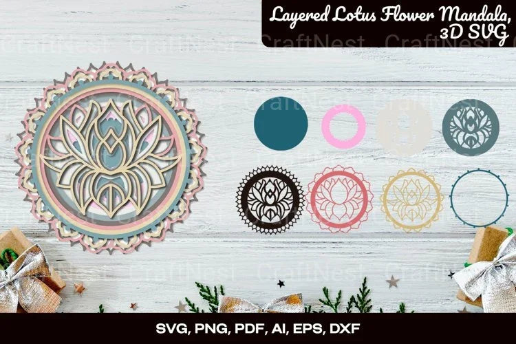 3D Lotus Flower Mandala Layered Clipart Bundle - CraftNest - Digital Crafting and Art