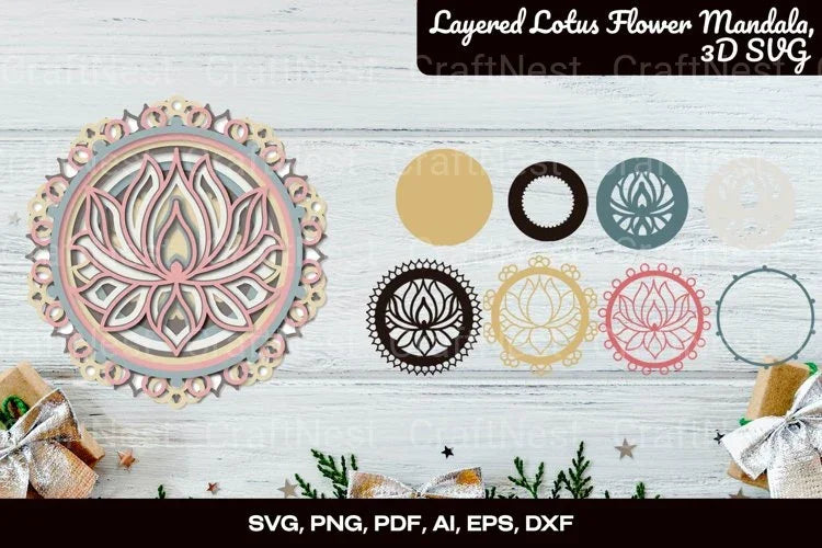 3D Layered Lotus Flower Mandala Clipart Bundle - CraftNest - Digital Crafting and Art
