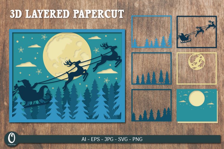 3D Santa Claus Sleigh Layered Papercut SVG Bundle - CraftNest - Digital Crafting and Art