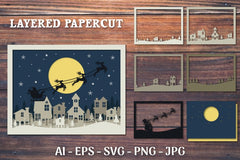 3D Santa in Christmas Scene Layered Papercut SVG Bundle - CraftNest - Digital Crafting and Art
