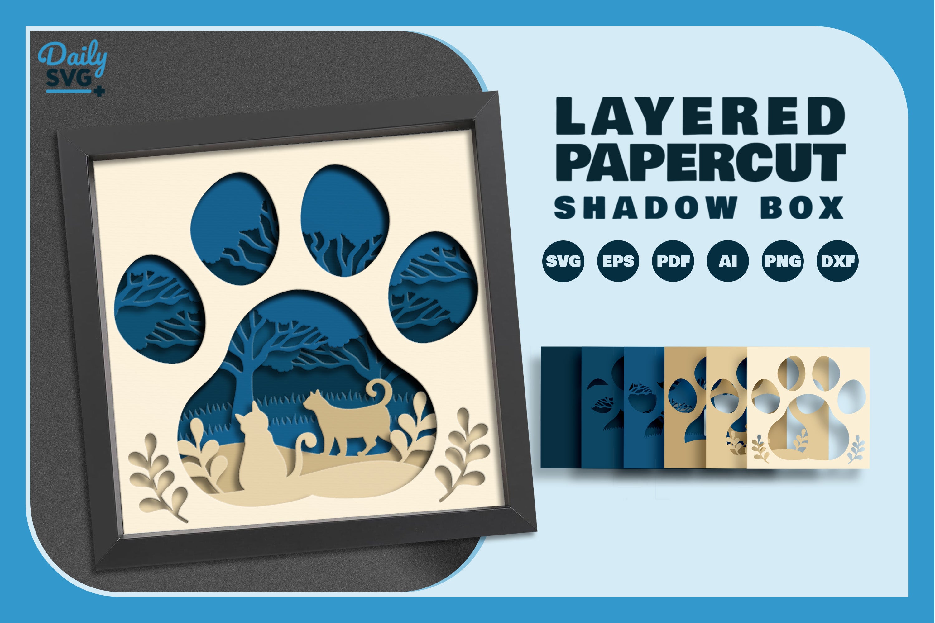 3D Shadow Box Cat Paw Papercut SVG Bundle
