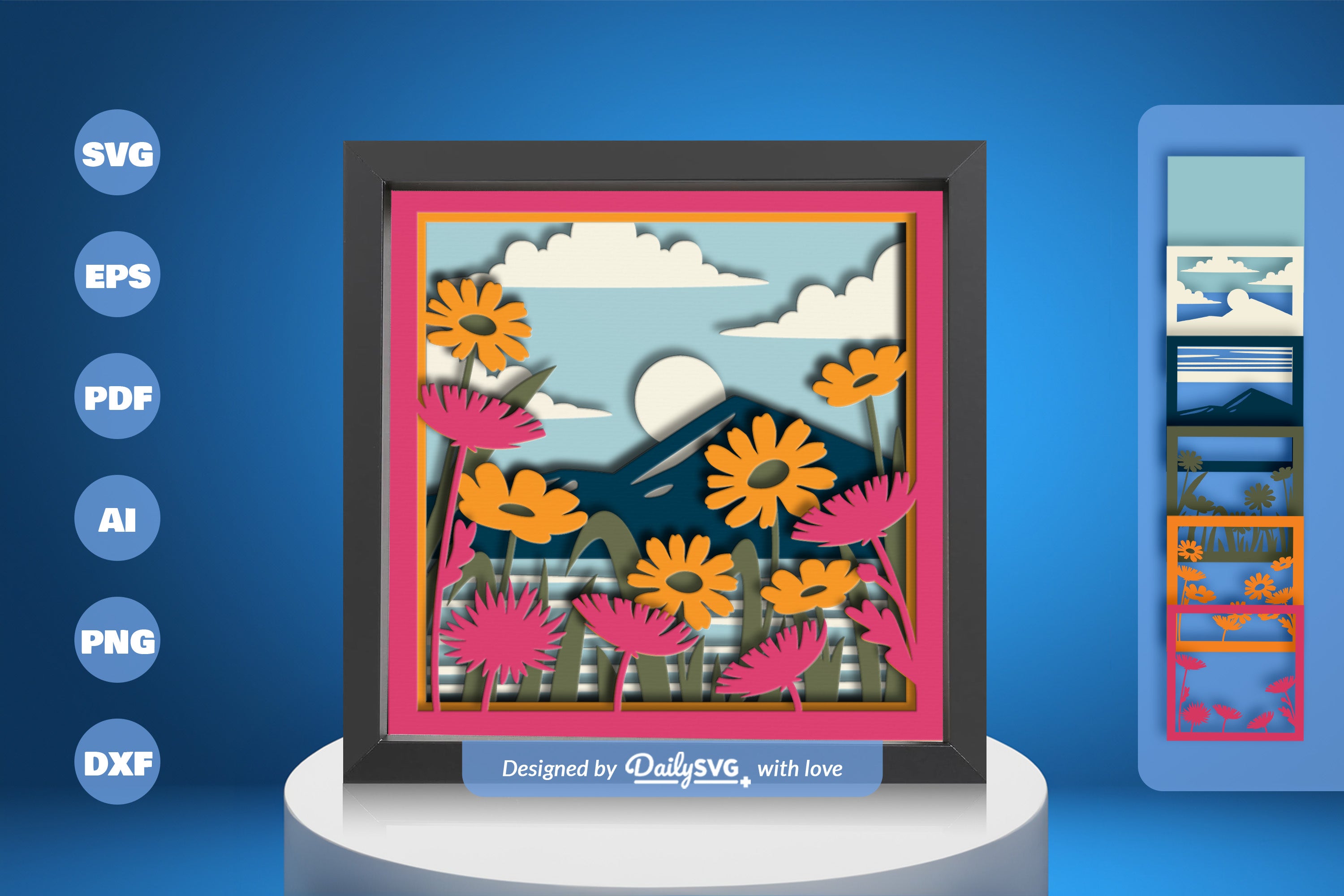 3D Shadow Box Flowers Meadow Papercut SVG Bundle