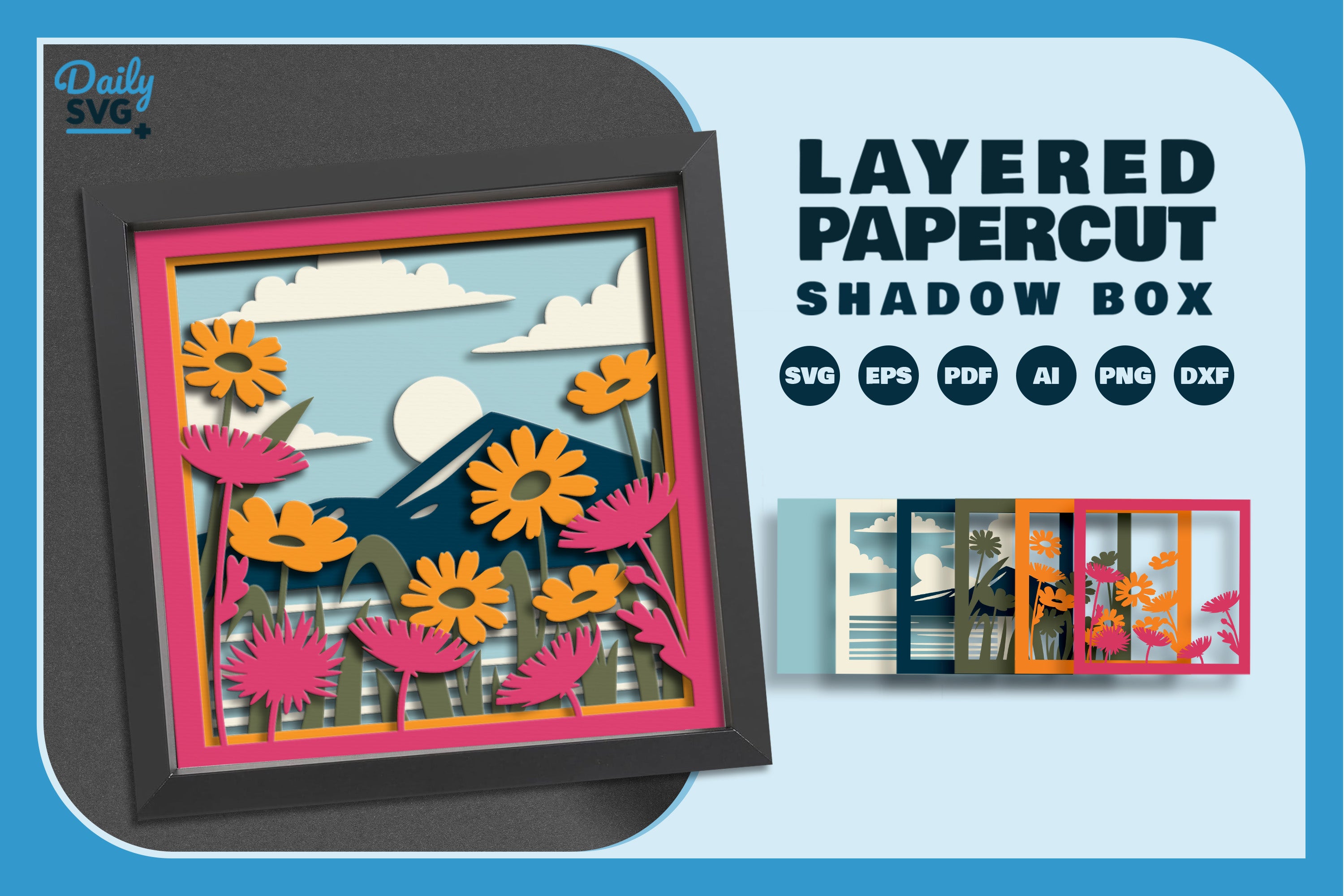 3D Shadow Box Flowers Meadow Papercut SVG Bundle
