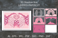 3D Shadow Box Love Angel Wings Layered Papercut SVG Bundle 23 - CraftNest - Digital Crafting and Art