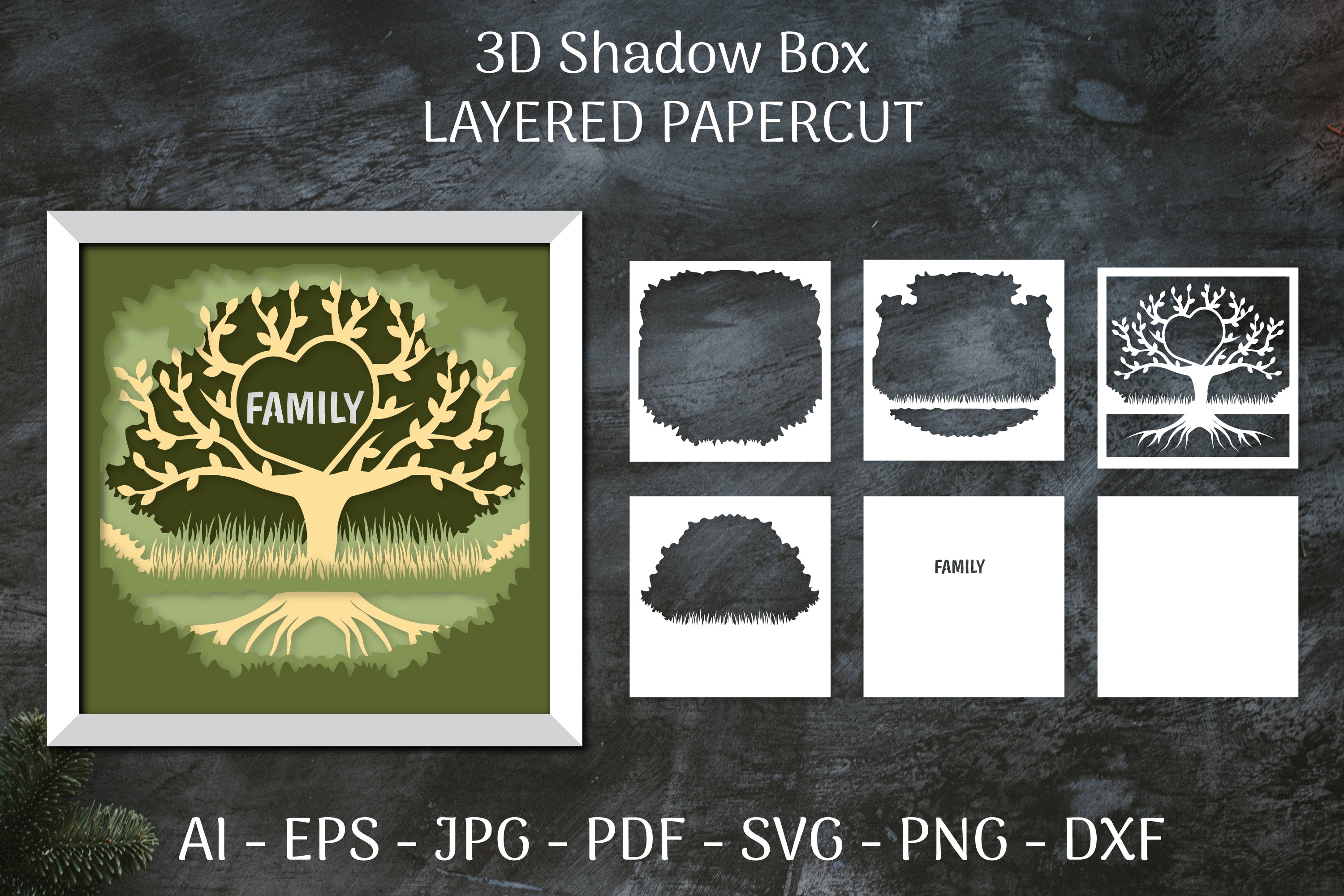 3D Shadowbox Family Tree SVG Bundle - CraftNest - Digital Crafting and Art