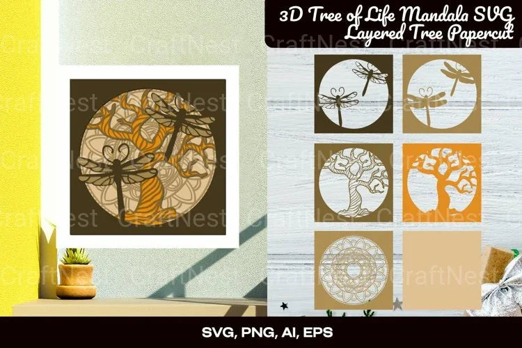 3D Tree of Life Mandala Layered Papercut Clipart Bundle - CraftNest - Digital Crafting and Art
