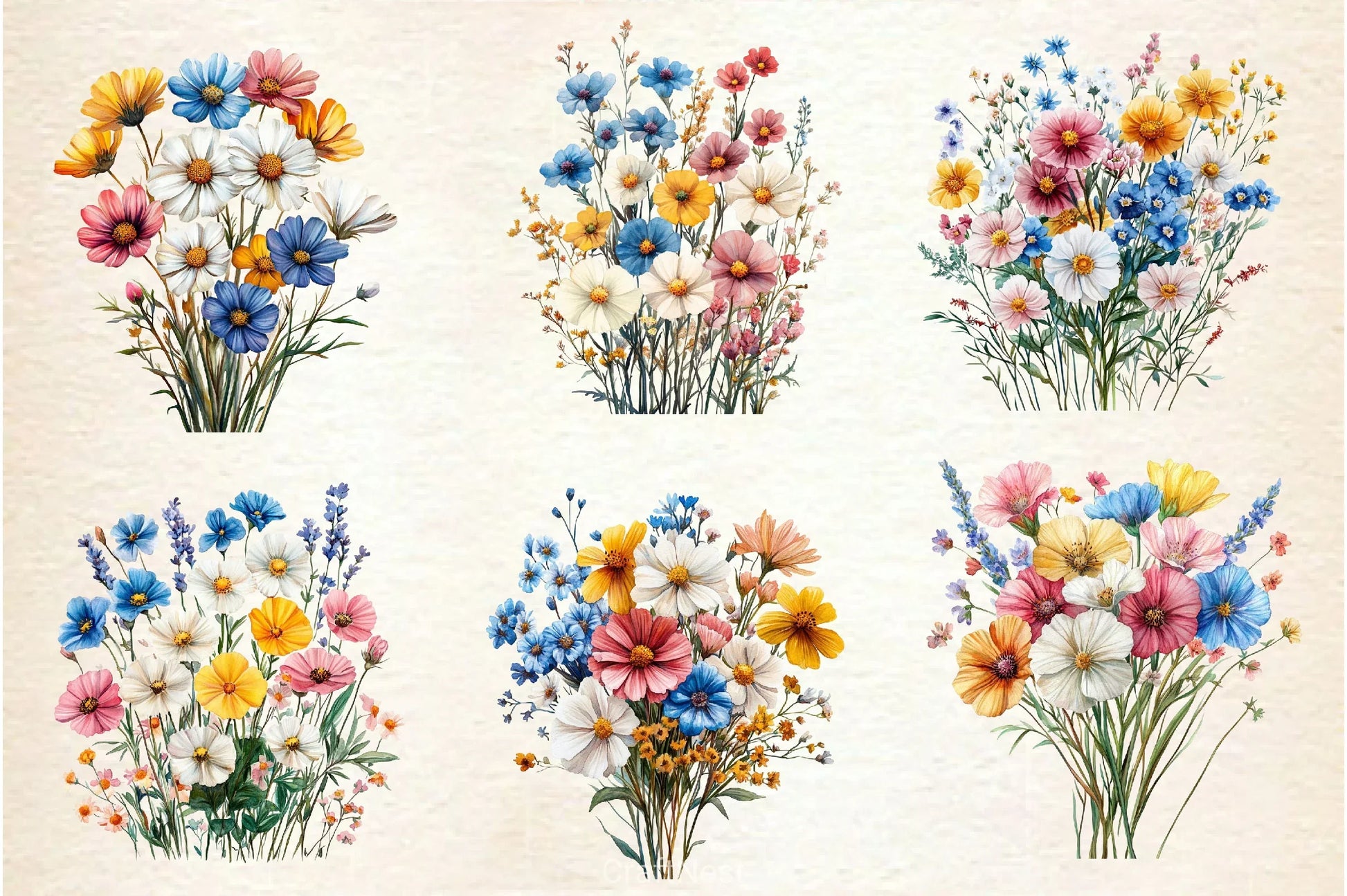 Colorful Meadow Flower Clipart Bundle 2 - CraftNest - Digital Crafting and Art