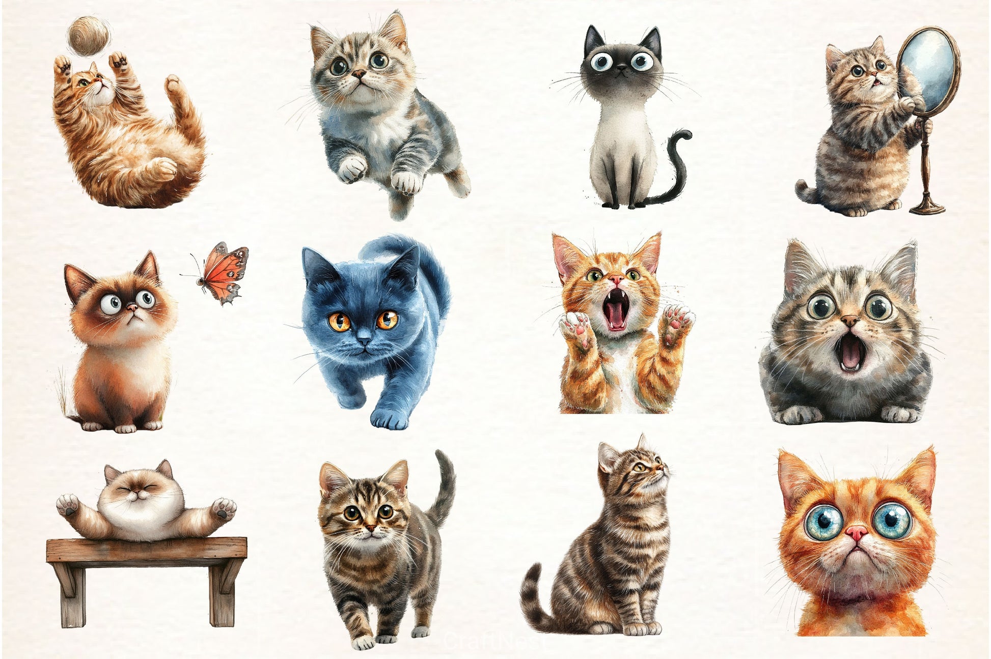 Surprised Funny Crazy Cat Clipart Bundle - CraftNest - Digital Crafting and Art