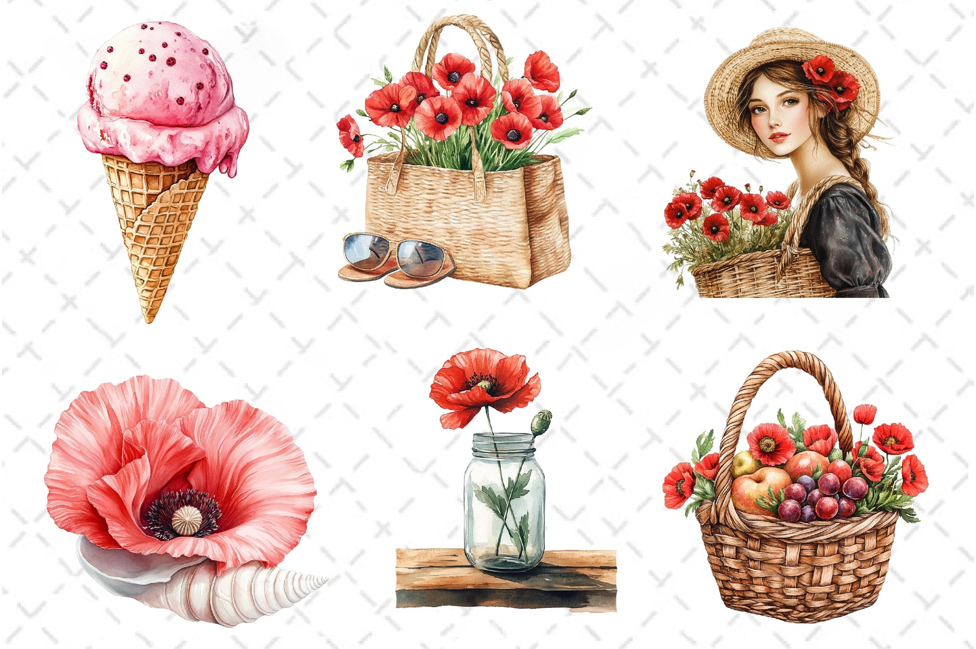 Summer With Poppy Flowers Clipart Bundle - CraftNest - Digital Crafting and Art