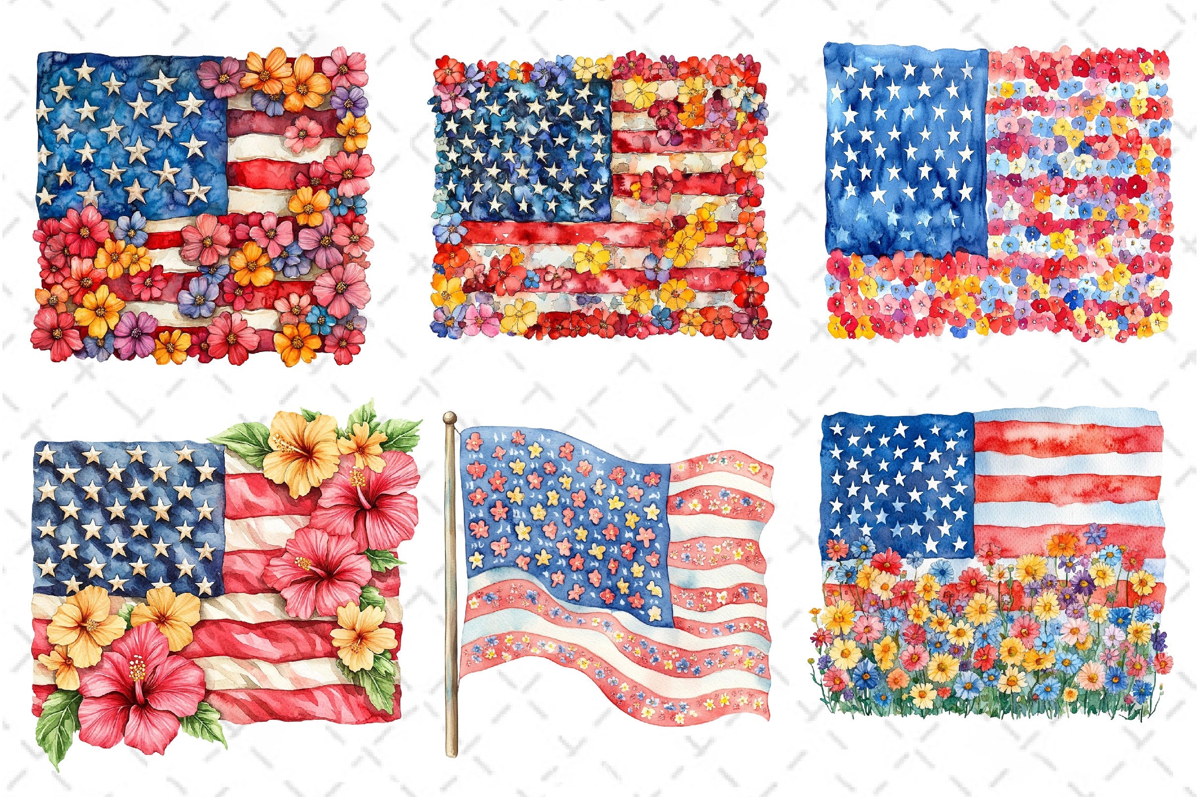 Floral American Flag Clipart Bundle - CraftNest - Digital Crafting and Art