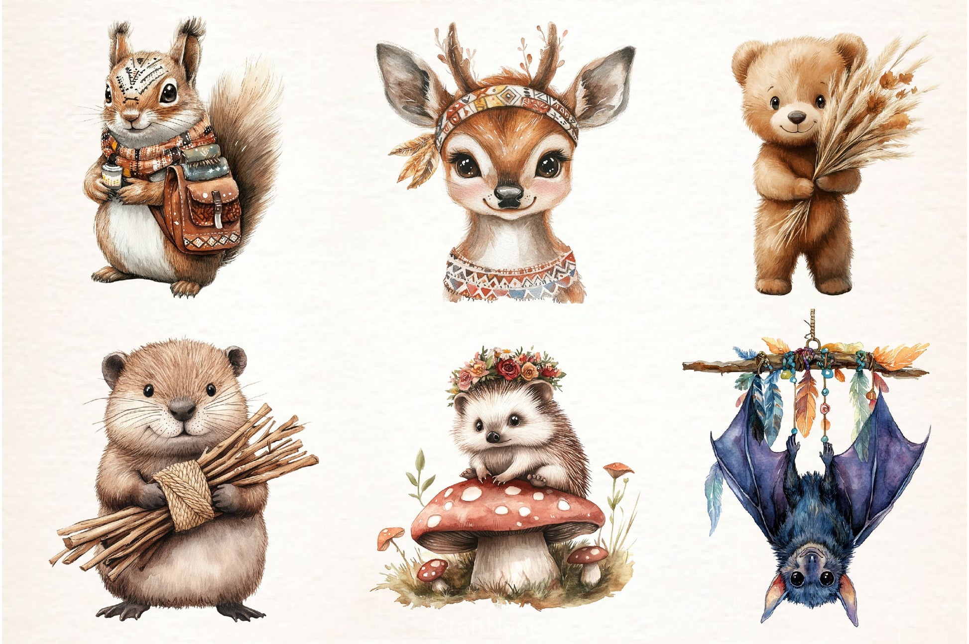 Sweet Boho Woodland Creatures Animals Clipart Bundle 2 - CraftNest - Digital Crafting and Art