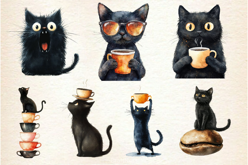 Cat Silhouette Love Coffee Clipart Bundle - CraftNest - Digital Crafting and Art