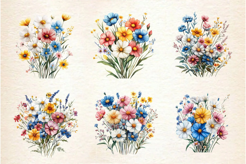 Colorful Meadow Flower Clipart Bundle 2 - CraftNest - Digital Crafting and Art